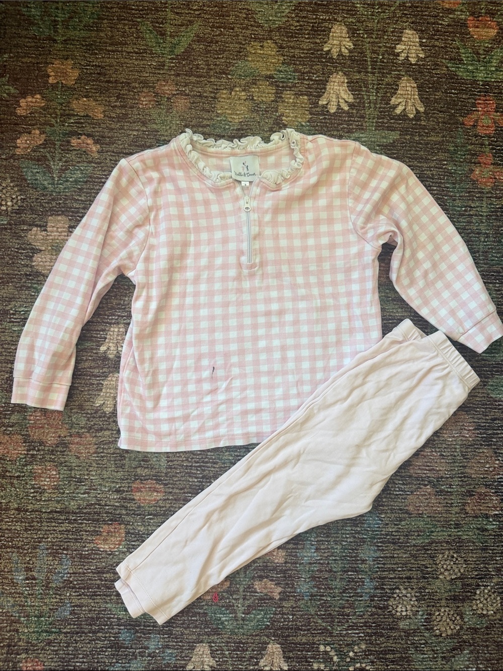 Girls' Pink Gingham  Set with Ruffle Collar
